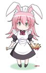  animal_ears bad_id bad_pixiv_id blood blush bunny_ears chibi copyright_request long_hair looking_at_viewer lowres maid pink_hair shira-nyoro simple_background solo white_background 