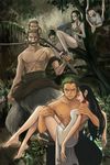  bare_legs barefoot black_hair breasts carrying cleavage frown green_hair hana_hana_no_mi if_they_mated injury koga koga_(artist) legs long_hair looking_at_viewer multiple_persona nico_robin one_piece princess_carry roronoa_zoro scar short_hair sword tree tribal weapon wink 