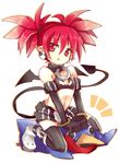  bad_id bad_pixiv_id bat_wings choker demon_tail disgaea earrings elbow_gloves etna flat_chest girl_on_top gloves jewelry nikuma pointy_ears prinny red_eyes red_hair short_hair shorts tail thighhighs wings 