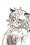  animal_ears futatsuiwa_mamizou glasses highres leaf leaf_on_head monochrome raccoon_ears seki_(red_shine) short_hair sketch solo touhou wild_and_horned_hermit 