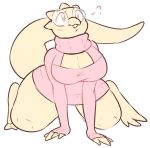  2018 alphys anthro breasts cleavage cleavage_cutout clothed clothing female keyhole_turtleneck napdust solo sweater thick_thighs undertale video_games 