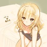  ? blonde_hair blush breasts brown_eyes camisole downblouse drooling from_above highres kanamura_will long_hair looking_up messy_hair nipples on_bed perrine_h_clostermann saliva sitting sketch small_breasts solo strap_slip strike_witches translated world_witches_series 