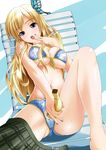  banana bikini blonde_hair blue_bikini blue_eyes boku_wa_tomodachi_ga_sukunai bug butterfly butterfly_hair_ornament chair food fruit hair_ornament hatsuyuki_(trequarti) insect kashiwazaki_sena long_hair lounge_chair nail_polish plaid plaid_skirt skirt solo swimsuit 