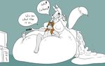  anthro breasts brown_hair canine comic cum cum_inflation cum_leaking dialog digimon duo excessive_cum female fox hair inflation male mammal recliner renamon strikeanywhere text 