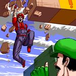  2boys bad_id bad_pixiv_id gameplay_mechanics lowres luigi male_focus manly mario mario_(series) masao multiple_boys muscle oekaki super_mario_bros. 