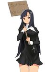  a1 black_hair cross hair_ornament holding holding_sign kannagi long_hair red_eyes sign simple_background smile solo standing white_background zange 