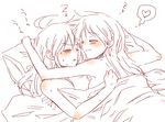  ahoge bed hiiragi_kagami izumi_konata kochoko lucky_star monochrome multiple_girls sleeping yuri 