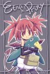  artist_request bat_wings character_name demon_girl demon_tail disgaea etna hug pointy_ears prinny red_eyes red_hair solo tail thighhighs wings 