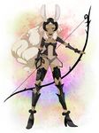  animal_ears armor bad_id bad_pixiv_id bow_(weapon) bunny_ears dark_skin ears_through_headwear final_fantasy final_fantasy_xii fingernails fran helmet high_heels long_hair navel one_eye_closed red_eyes revealing_clothes runa_(biscuit_union) shoes solo very_long_hair viera weapon white_hair 