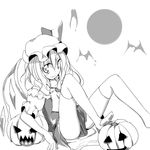  flandre_scarlet greyscale monochrome oouso pumpkin solo thighhighs touhou 