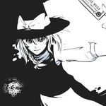  bad_id bad_pixiv_id braid greyscale hat high_contrast kirisame_marisa monochrome sin_moriyama solo touhou witch_hat 