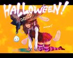  halloween hat hitodama kara_(color) original solo striped striped_legwear thighhighs witch_hat zettai_ryouiki 