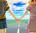  1girl bad_id bad_pixiv_id cloud day holding_hands masao mother_(game) mother_2 ness paula_(mother_2) sky 
