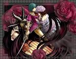  asellus_(saga_frontier) bad_id bad_pixiv_id black_hair black_legwear dress flower green_hair long_hair long_sleeves looking_at_viewer looking_back minoo multiple_girls orlouge plant princess_white_rose red_dress red_flower red_rose rose saga saga_frontier short_hair standing tattoo thighhighs thighs very_long_hair 