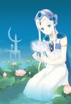  bad_id bad_pixiv_id blue_eyes fantastic_children flower lily_pad long_hair moai_(aoh) solo tina_(fantastic_children) water white_hair 