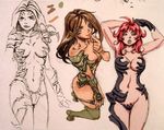  2girls amaha_masane archvermin brown_hair crossover dual_persona impossible_clothes multiple_girls navel red_hair sara_pezzini witchblade 
