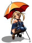  bad_id bad_pixiv_id blonde_hair boots original shimizukaeru solo thighhighs umbrella 