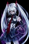  chaosroid detached_sleeves fusion hatsune_miku long_hair nanaya_(up_and_out) necktie parody red_eyes silver_hair skirt solo twintails ultra_series vocaloid 