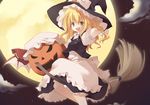  bad_id bad_pixiv_id blonde_hair broom cloud fang halloween jack-o'-lantern kirisame_marisa mizuse_kiseki moon night pumpkin remilia_scarlet solo touhou wings yellow_eyes 