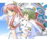  ai_(aria) aria aria_pokoteng green_eyes green_hair hair_tubes hat long_hair mizunashi_akari multiple_girls pink_hair ponytail shiumai short_hair sidelocks 