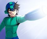 bad_id bad_pixiv_id blue_eyes brown_hair male_focus masao one_eye_closed rockman rockman_(character) rockman_(classic) solo upper_body 