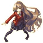  :&lt; aisaka_taiga bad_id bad_pixiv_id brown_hair long_hair myu oohashi_high_school_uniform red_eyes school_uniform skirt solo thighhighs toradora! very_long_hair 