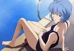  absurdres ayanami_rei blue_hair detexted highres looking_back neon_genesis_evangelion one-piece_swimsuit pool pool_ladder poolside red_eyes sasaki_atsuko short_hair solo swimsuit third-party_edit 