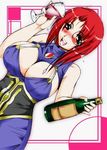 alcohol artist_request blush bottle breasts cleavage drunk forte_stollen galaxy_angel green_eyes huge_breasts jpeg_artifacts monocle open_mouth red_hair smile solo wine 