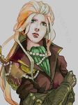  brown_gloves coat crossed_arms duplicate elbow_gloves faris_scherwiz final_fantasy final_fantasy_v gloves green_eyes jewelry lips long_hair long_sleeves looking_at_viewer necklace pearl_necklace solo some_(artist) sweater upper_body very_long_hair 