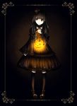  black_hair brown_eyes dress gothic gothic_lolita halloween highres jack-o'-lantern kazuharu_kina lamp lolita_fashion original pumpkin solo 
