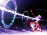  akashio_(loli_ace) bad_id bad_pixiv_id katana long_hair magic_circle purple_hair ribbon solo sword touhou watatsuki_no_yorihime weapon 