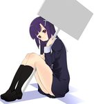  cross holding holding_sign kannagi long_hair mikazukimo purple_eyes purple_hair sign sitting solo zange 