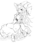  greyscale hat kirisame_marisa looking_back lowres monochrome no_shoes one_eye_closed sitting sketch smile solo tes_(unpre) touhou wariza witch_hat 