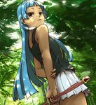  bangs blue_hair blunt_bangs kannagi long_hair nagi pleated_skirt skirt solo wand white_skirt wokue 