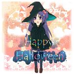  artist_request blue_eyes blue_hair clannad hair_bobbles hair_ornament halloween happy_halloween hat ichinose_kotomi long_hair solo thighhighs two_side_up very_long_hair witch_hat 