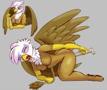  2013 anthro anthrofied avian beak bone brown_fur female friendship_is_magic fur gilda gilda_(mlp) gryphon improvised_dildo insertion my_little_pony open_mouth penetration plain_background ragingsemi solo wings yellow_eyes 