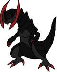  black black_body claws dragon haxorus nintendo plain plain_background pok&#233;mon pok&eacute;mon red_eyes shiny shiny_pokemon solo unknown_artist video_games white_background 