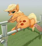  applejack applejack_(mlp) ass bdsm bestiality blonde_hair blush bondage bound butt censored cutie_mark duo equine fapplejackoff female feral friendship_is_magic furry green_eyes hair horse human interspecies male mammal my_little_pony orange_body penis pony pussy straight 