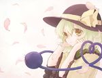  bad_id bad_pixiv_id blouse gradient gradient_background green_hair hands_on_own_face hat hat_ribbon heart heart_of_string honotai komeiji_koishi looking_at_viewer parted_lips petals ribbon simple_background solo tears third_eye touhou upper_body wide_sleeves yellow_eyes 