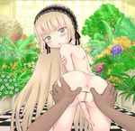  anus ass ass_grab bent_over blonde_hair blush censored checkered checkered_floor chin_strap flower from_behind garden gosick grabbing_another's_ass green_eyes groping hairband hetero highres long_hair looking_at_viewer looking_back nude parted_lips plant pov pussy spread_ass sweat very_long_hair victorica_de_blois zaka-mundo 