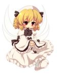  bad_id bad_pixiv_id blonde_hair blush chibi drill_hair hands_together hat luna_child matatabi_(nigatsu) red_eyes short_hair simple_background slippers solo touhou white_background wings 