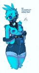  2019 anthro avian bandanna beak bib_jeans bird blue_eyes blue_feathers blush breasts clothing feathers female mw nipples open_mouth simple_background solo standing tweetfur twitter wide_hips 