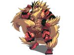  arcanine balls biceps blonde_hair canine cursedmarked erection fangs fur hair humanoid_penis male mammal muscles nintendo nipples nude pecs penis piercing plain_background pok&#233;mon pok&eacute;mon smile tan_fur tan_hair teeth vein video_games white_background yellow_fur 