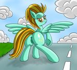  cloud clouds cutie_mark equine female feral friendship_is_magic hair horse lightning_dust_(mlp) looking_back mammal my_little_pony outside pegasus pony pussy solo two_tone_hair wings yellow_eyes ziemniax 