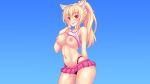  animal_ears blonde_hair blush breasts catgirl cleavage cyan fast-runner-2024 gradient long_hair nipples orange_eyes original ponytail tiffy underwear 