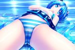  akahige aqua_eyes aqua_hair cameltoe foreshortening hatsune_miku long_hair lying navel on_back panties pleated_skirt skirt skirt_lift solo sparkle striped striped_panties underwear very_long_hair vocaloid 