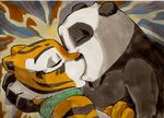  abstract_background bear better_late_than_never collar comic daigaijin duo eyes_closed feline female kissing kung_fu_panda male mammal master_tigress panda po stripes tiger unconscious 
