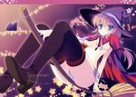  absurdres blonde_hair blue_eyes breasts broom broom_riding cape copyright_request hat highres large_breasts legs long_hair nanao_naru no_bra panties side-tie_panties solo star underwear white_panties witch witch_hat 