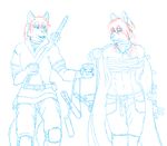  beverage canine doughnut female male mammal natani natani_(twokinds) necklace plain_background sibling sketch slowfag sword twokinds weapon wolf zen_(twokinds) 