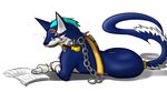  aqua_eyes aqua_hair bespectacled book chain dog drawfag fur glasses no_humans open_book pipe reading repede scar tail tales_of_(series) tales_of_vesperia 
